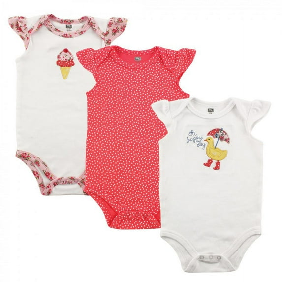 Hudson Baby Infant Girl Cotton Bodysuits 3pk, Duck, 9-12 Months