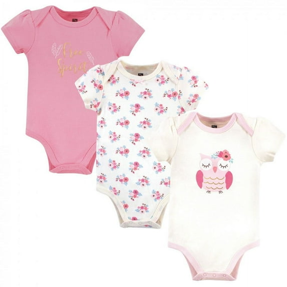 Hudson Baby Infant Girl Cotton Bodysuits 3pk, Free Spirit Owl, 9-12 Months