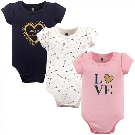 Hudson Baby Infant Girl Cotton Bodysuits 3pk, Love, 9-12 Months