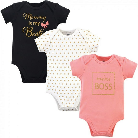 Hudson Baby Infant Girl Cotton Bodysuits 3pk, Mini Boss, 6-9 Months
