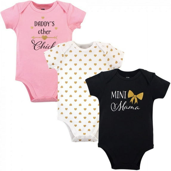 Hudson Baby Infant Girl Cotton Bodysuits 3pk, Mini Mama, 3-6 Months
