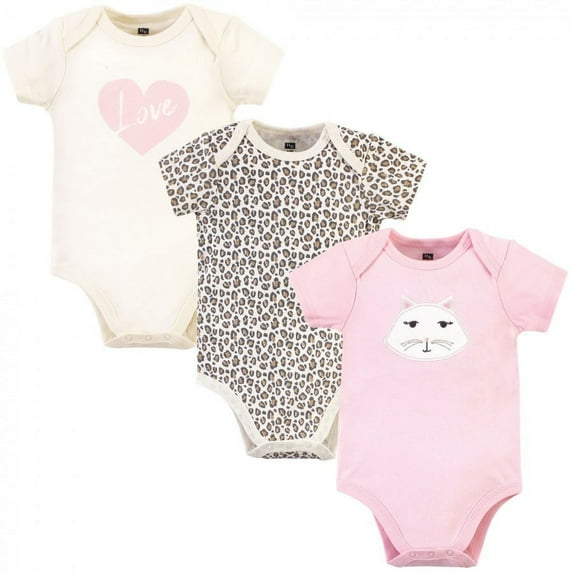 Hudson Baby Infant Girl Cotton Bodysuits 3pk, Pink Kitty, 6-9 Months