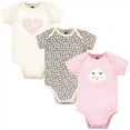 thumbnail image 1 of Hudson Baby Infant Girl Cotton Bodysuits 3pk, Pink Kitty, 9-12 Months, 1 of 4