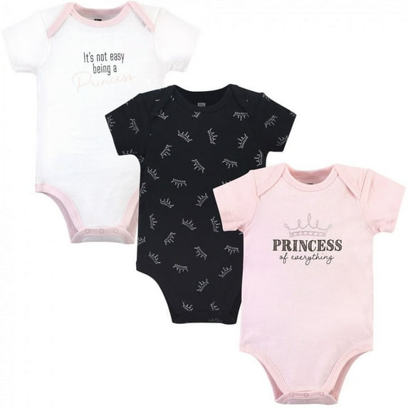 Hudson Baby Infant Girl Cotton Bodysuits 3pk, Pink Princess, 6-9 Months