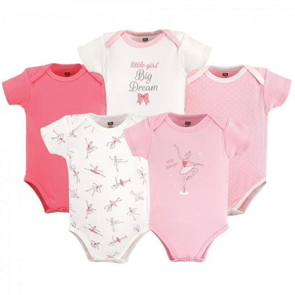 Hudson Baby Infant Girl Cotton Bodysuits 5pk, Little Dancer, 0-3 Months