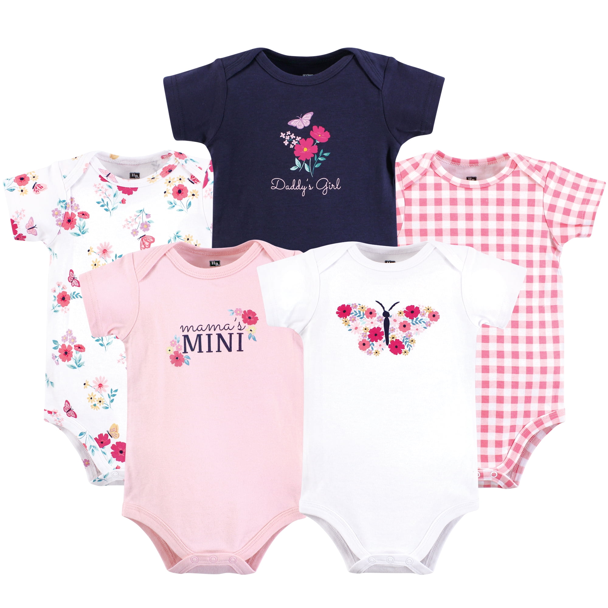 Hudson Baby Infant Girl Cotton Bodysuits, Bright Butterfly Floral, 3-6 Months