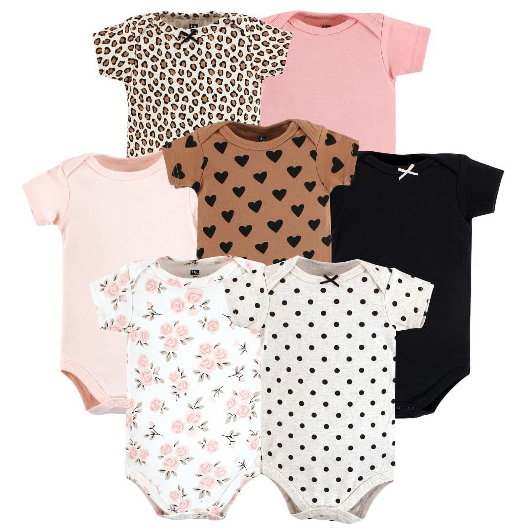Hudson Baby Infant Girl Cotton Bodysuits, Cinnamon Pink Prints, 12-18 Months