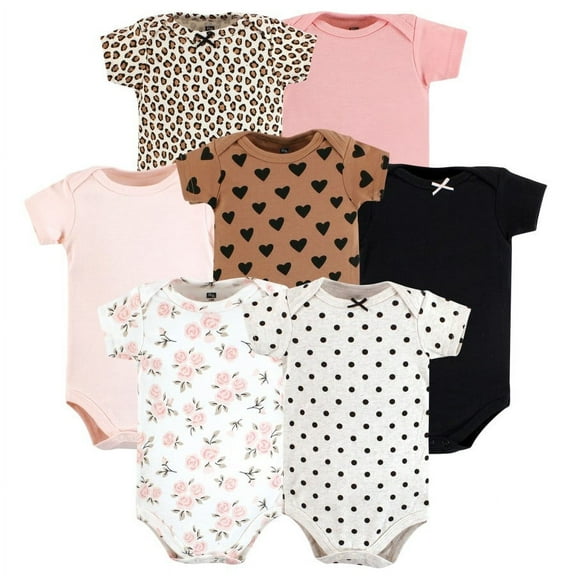 Hudson Baby Infant Girl Cotton Bodysuits, Cinnamon Pink Prints, 3-6 Months