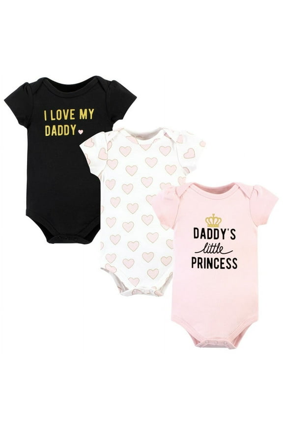 Infant Girl Cotton Bodysuits, Daddys Little Princess 3-Pack, 0-3 Months