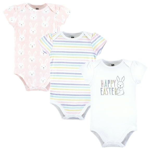 Hudson Baby Infant Girl Cotton Bodysuits, Easter Bunny Pink, Preemie
