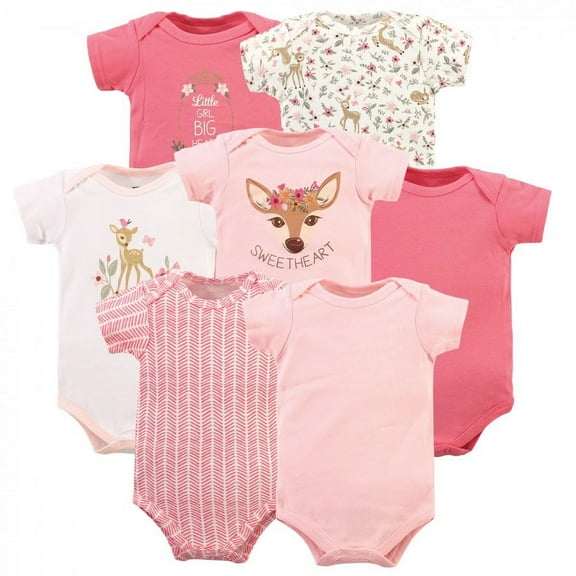 Hudson Baby Infant Girl Cotton Bodysuits, Floral Deer, 9-12 Months