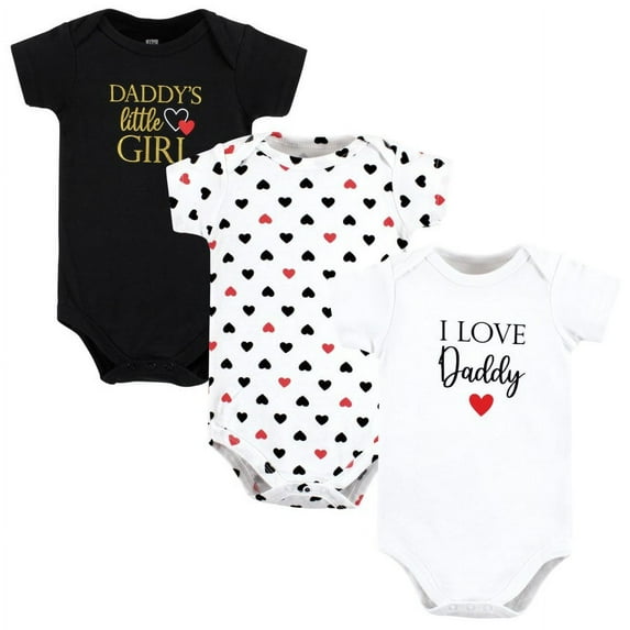 Hudson Baby Infant Girl Cotton Bodysuits, Girl Daddy Red Black 3Pk, 9-12 Months
