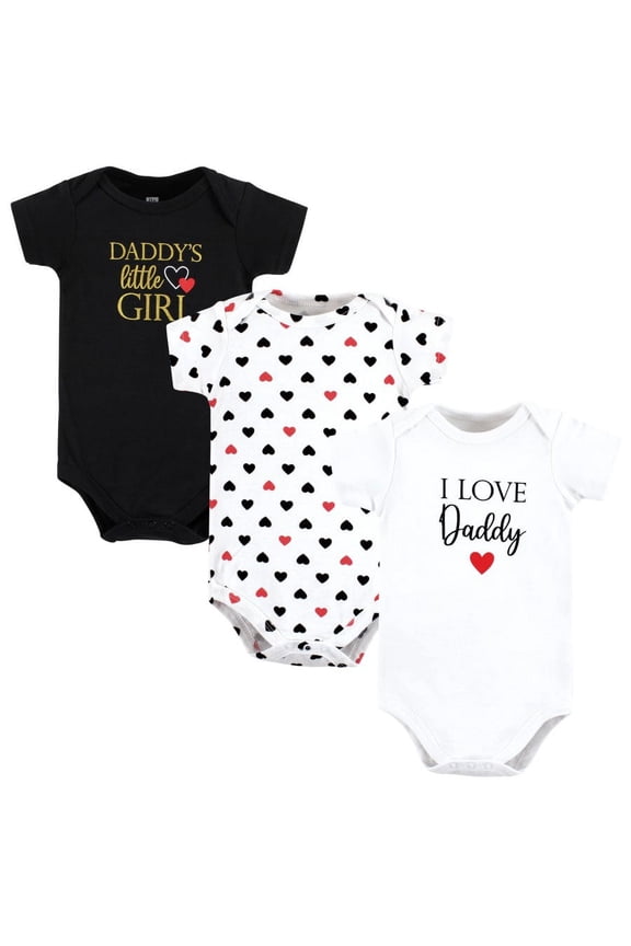 Infant Girl Cotton Bodysuits, Girl Daddy Red Black 3Pk, 9-12 Months