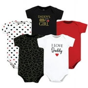 Hudson Baby Infant Girl Cotton Bodysuits, Girl Daddy Red Black 5Pk, Preemie