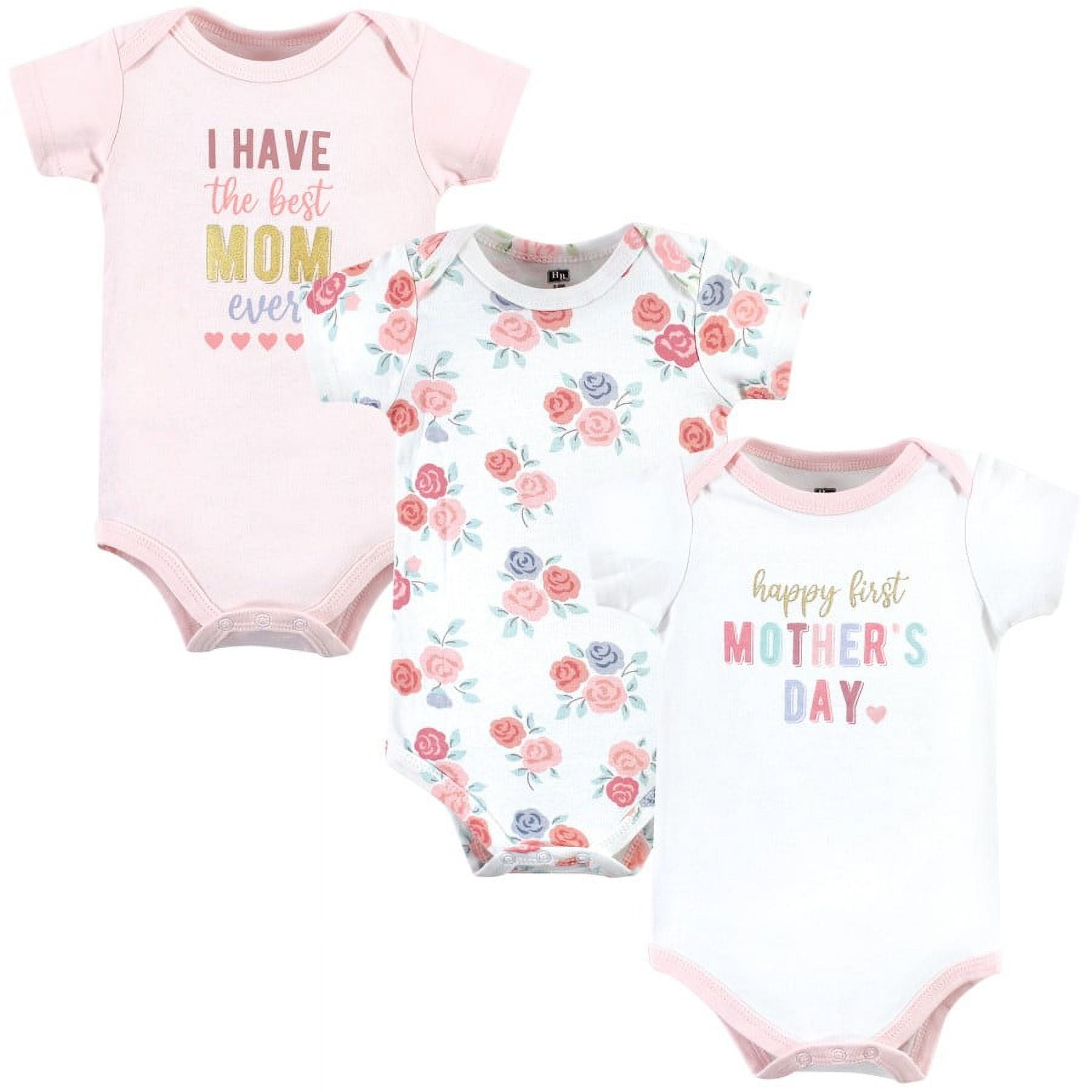 Hudson Baby Infant Girl Cotton Bodysuits, Mom Dad Floral, 18-24 Months