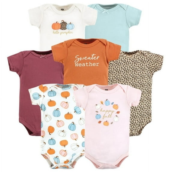 Hudson Baby Infant Girl Cotton Bodysuits, Happy Fall, 0-3 Months