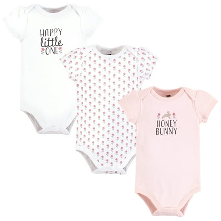 Hudson Baby Infant Girl Cotton Bodysuits, Honey Bunny Flower, 0-3 Months