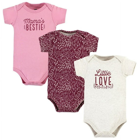 Hudson Baby Infant Girl Cotton Bodysuits, Little Love Flowers 3-Pack, 0-3 Months