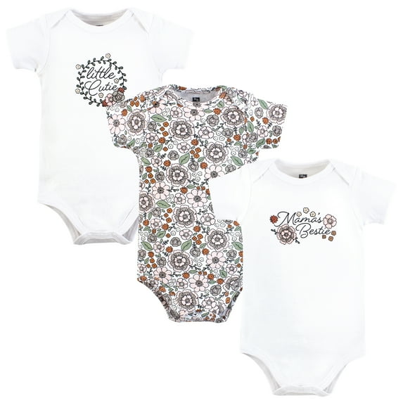 Hudson Baby Infant Girl Cotton Bodysuits, Mamas Bestie Flower, Newborn