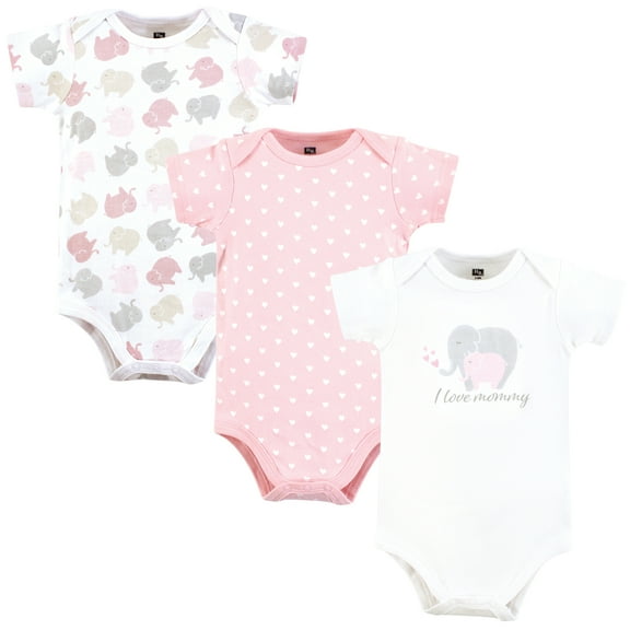 Hudson Baby Infant Girl Cotton Bodysuits, Multi Color Mommy Elephant, 9-12 Months