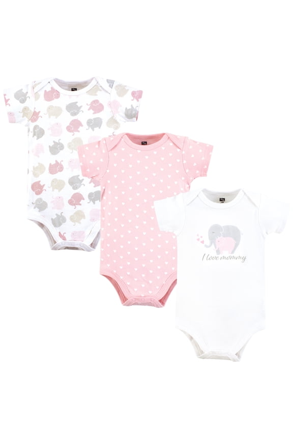 Infant Girl Cotton Bodysuits, Multi Color Mommy Elephant, 9-12 Months