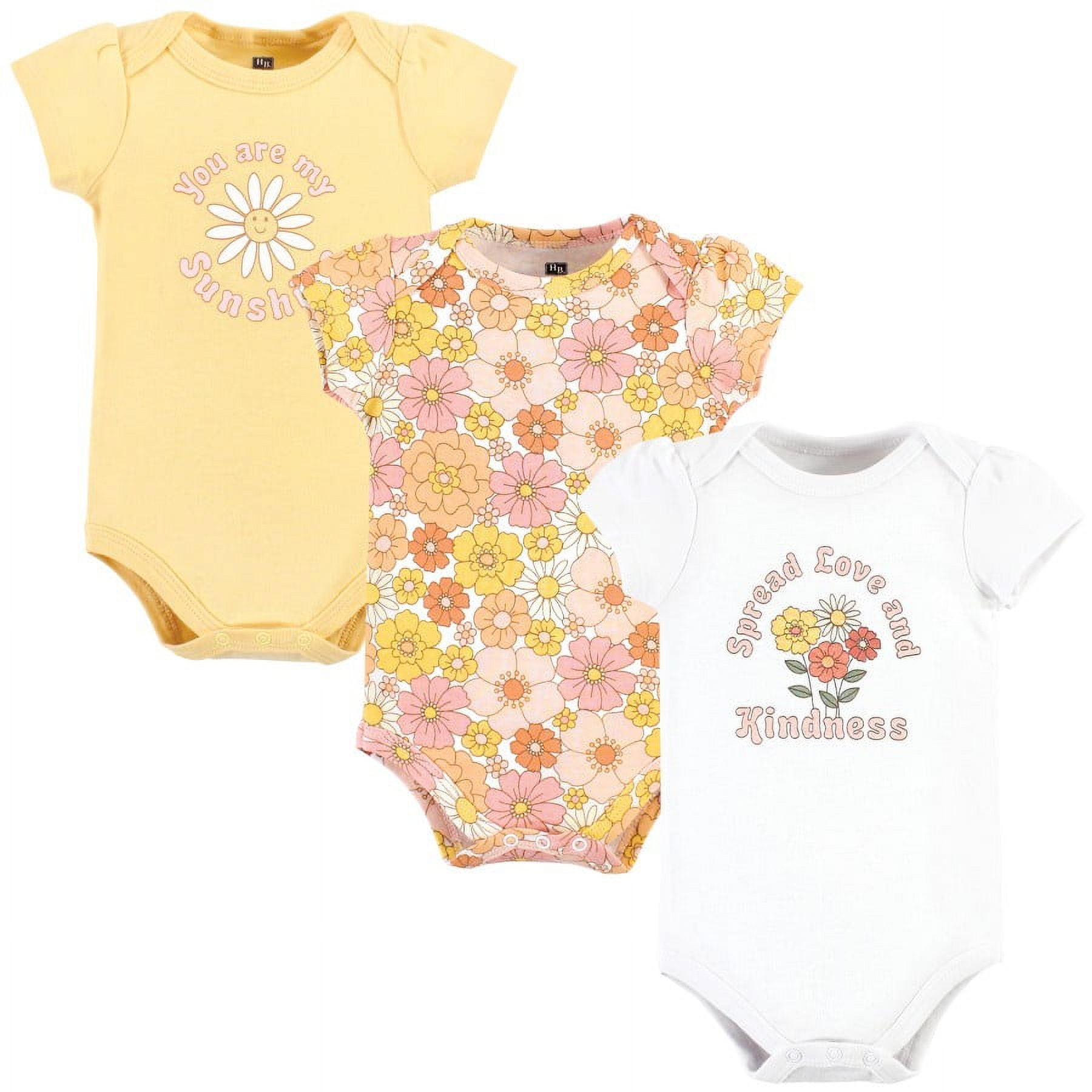 Hudson Baby Infant Girl Cotton Bodysuits, Peace Love And Flowers, 69