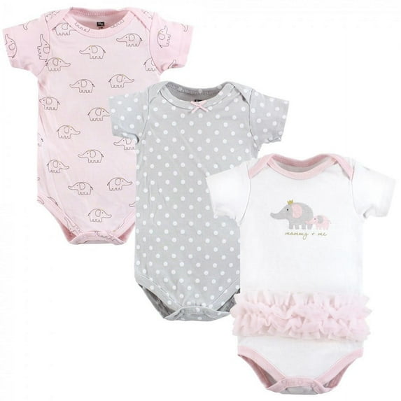 Hudson Baby Infant Girl Cotton Bodysuits, Pink Gray Elephant, 3-6 Months