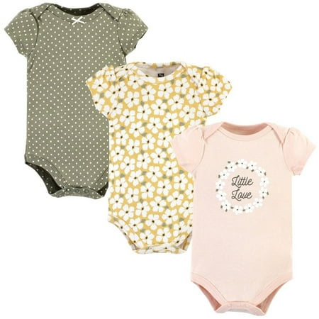 Hudson Baby Infant Girl Cotton Bodysuits, Sage Floral Wreath, 6-9 Months