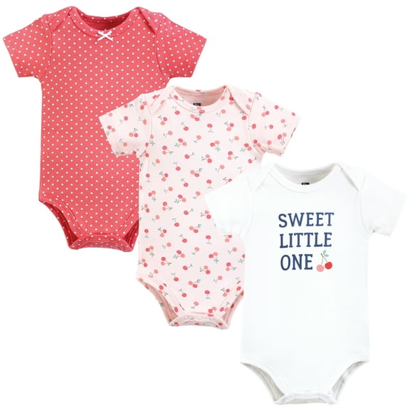 Hudson Baby Infant Girl Cotton Bodysuits, Sweet Cherry, 9-12 Months