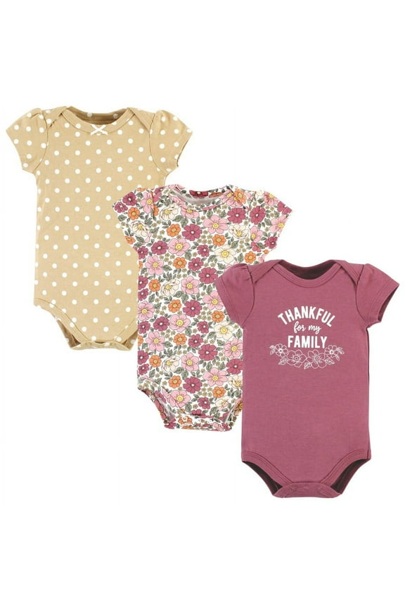 Infant Girl Cotton Bodysuits, Thankful Floral, 9-12 Months