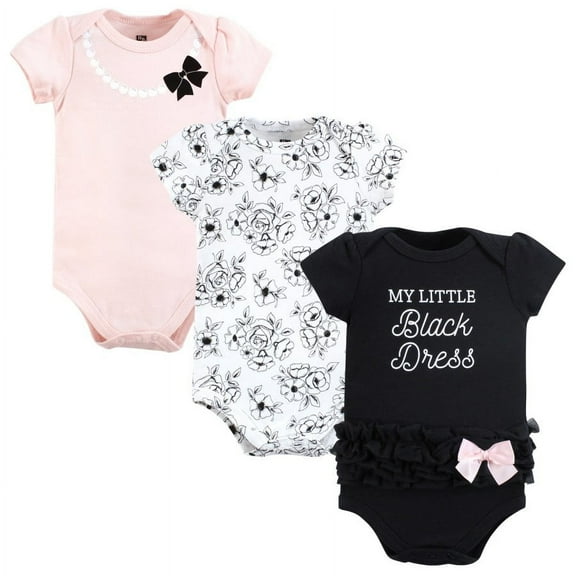 Hudson Baby Infant Girl Cotton Bodysuits, Toile Black Dress, 0-3 Months