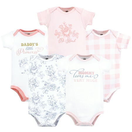 Hudson Baby Infant Girl Cotton Bodysuits, Toile Floral, 3-6 Months
