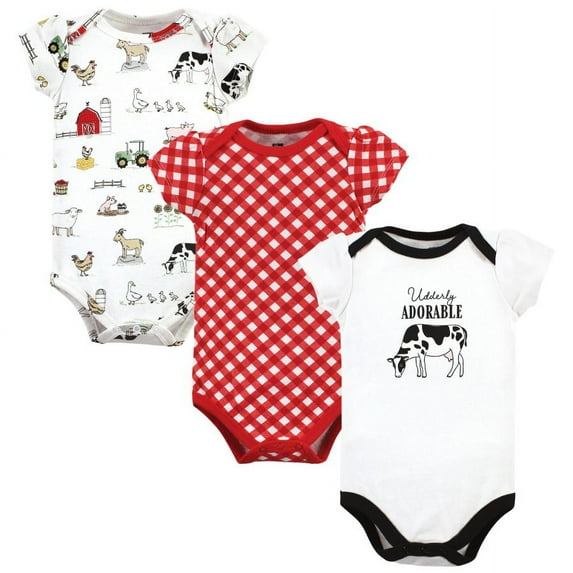 Hudson Baby Infant Girl Cotton Bodysuits, Udderly Adorable, 9-12 Months