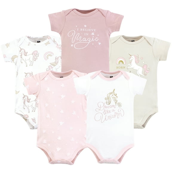 Hudson Baby Infant Girl Cotton Bodysuits, Unicorn Dreams Pink, Preemie