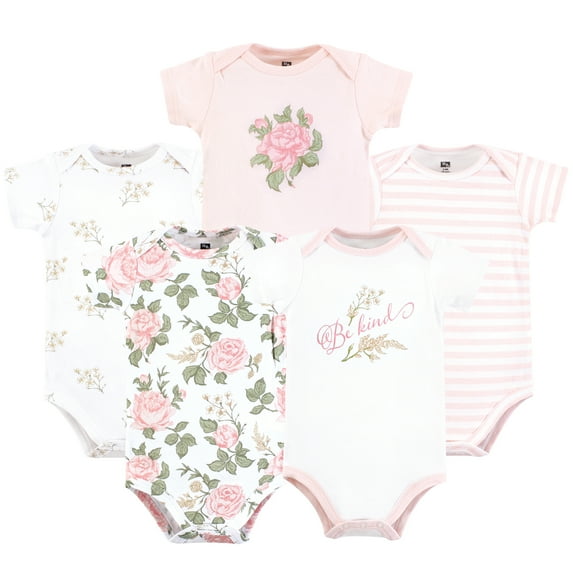 Hudson Baby Infant Girl Cotton Bodysuits, Vintage Rose, 0-3 Months