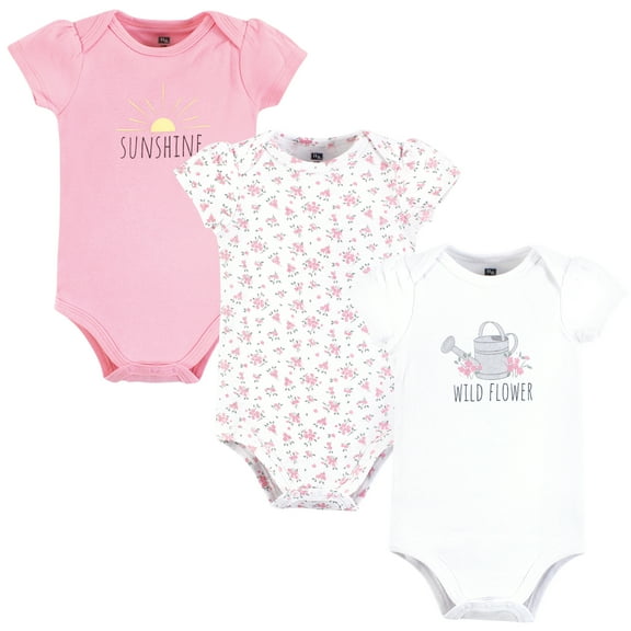 Hudson Baby Infant Girl Cotton Bodysuits, Wild Flower Garden, 9-12 Months