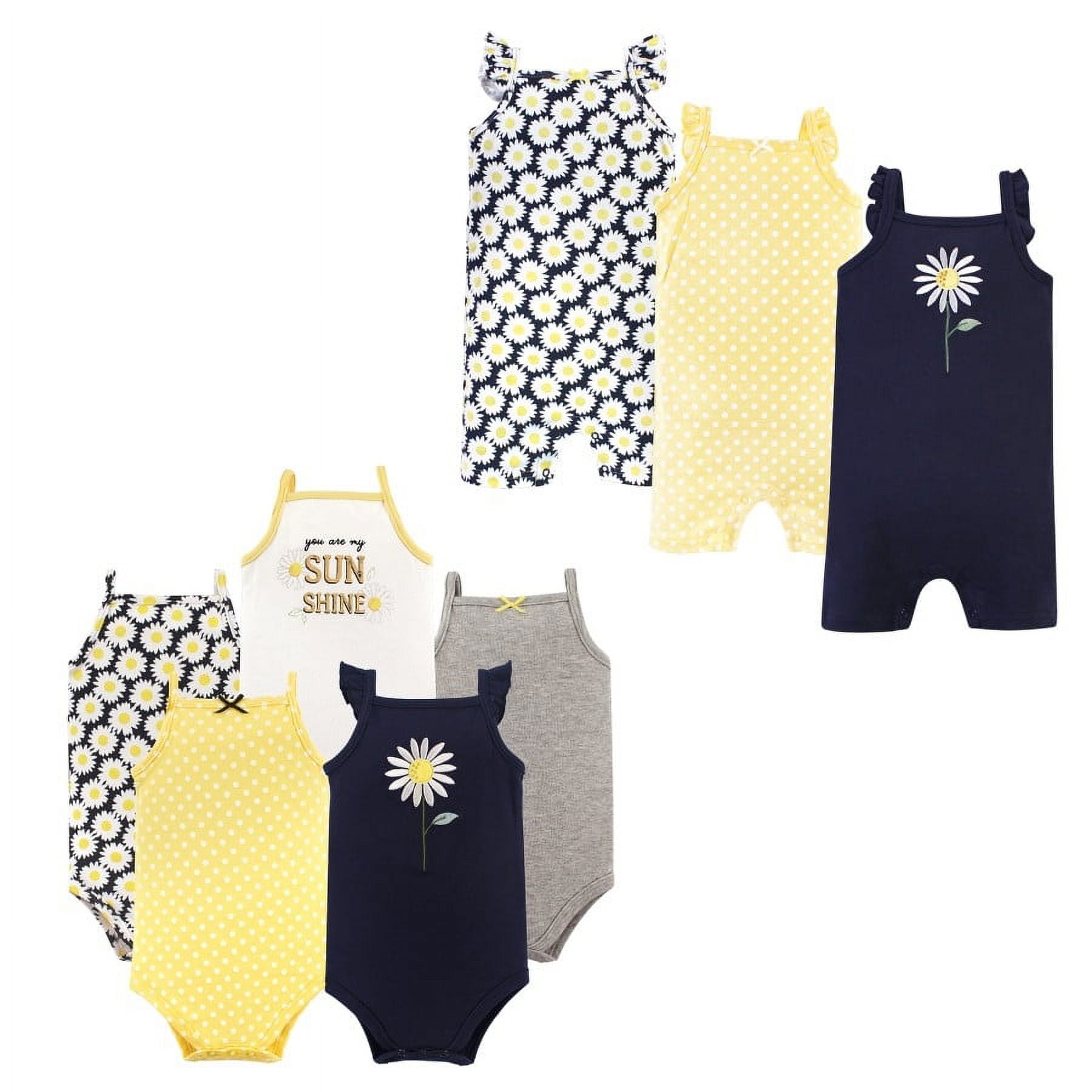 Hudson Baby Infant Girl Cotton Bodysuits and Rompers, 8-Piece, Daisy, 6-9 Months