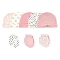 thumbnail image 1 of Hudson Baby Infant Girl Cotton Cap and Scratch Mitten 8pc Set, Crown, 0-6 Months, 1 of 3