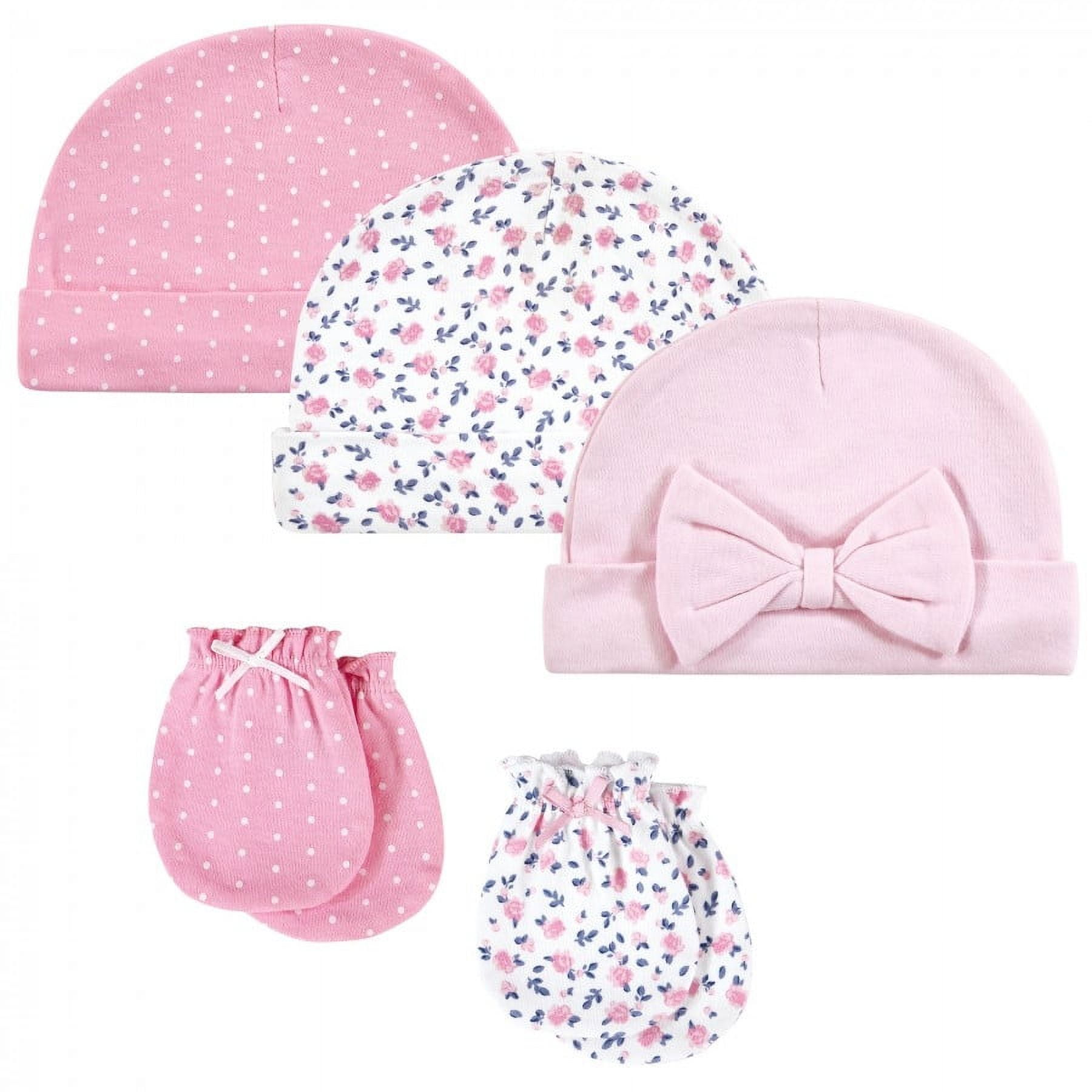 Hudson Baby Infant Girl Cotton Cap and Scratch Mitten Set