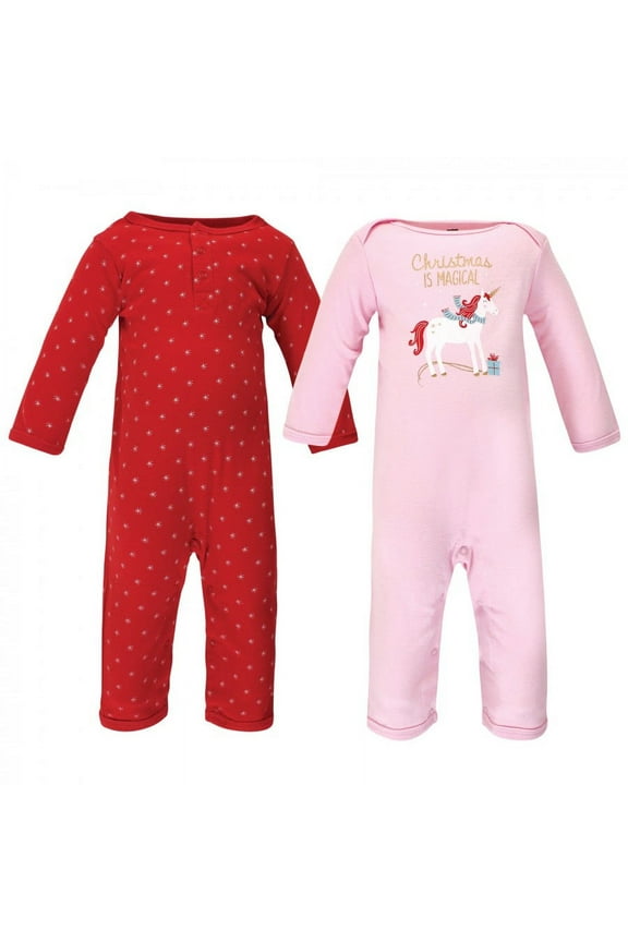 Infant Girl Cotton Coveralls 2pk, Magical Christmas, 12-18 Months
