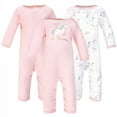 thumbnail image 1 of Hudson Baby Infant Girl Cotton Coveralls 3pk, Glitter Unicorn, 0-3 Months, 1 of 4