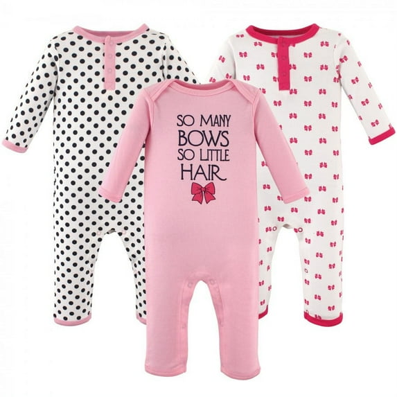 Hudson Baby Infant Girl Cotton Coveralls 3pk, So Many Bows, 12-18 Months