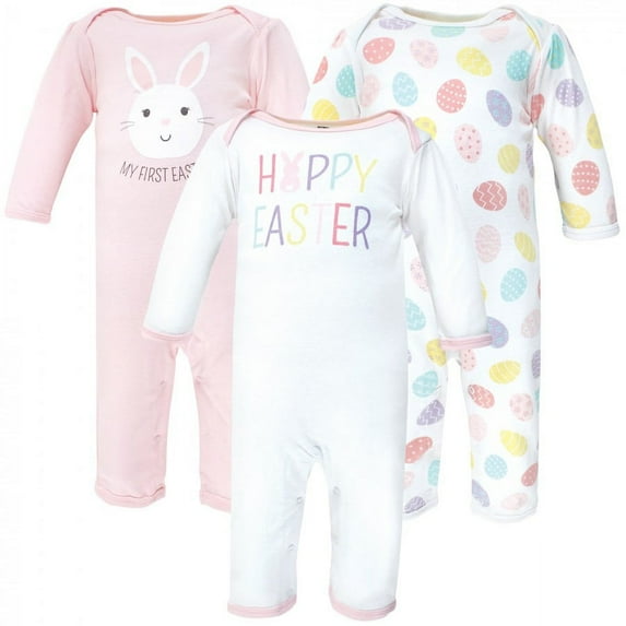 Hudson Baby Infant Girl Cotton Coveralls, Happy Easter, 0-3 Months