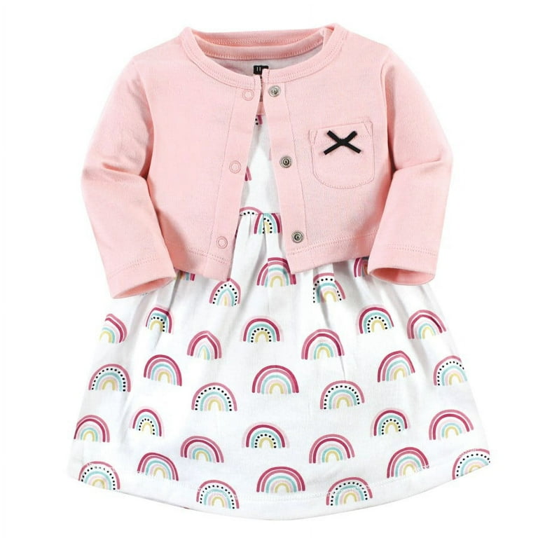 Hudson Baby Infant Girl Cotton Dress and Cardigan Set Modern Rainbow