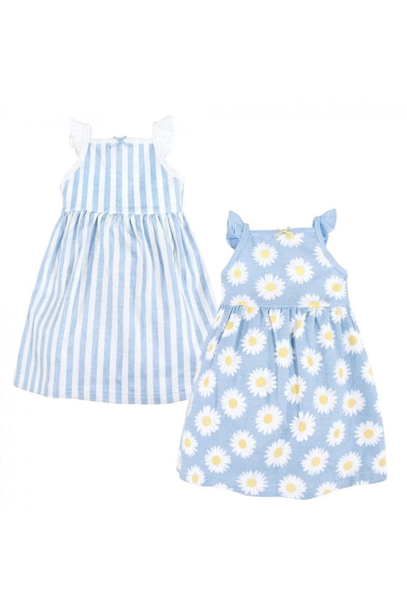 Infant Girl Cotton Dresses, Blue Daisy, 0-3 Months