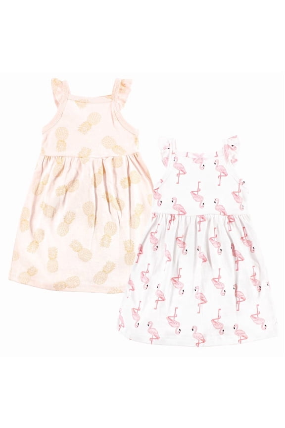 Infant Girl Cotton Dresses, Flamingo Pineapple, 0-3 Months