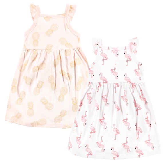 Hudson Baby Infant Girl Cotton Dresses, Flamingo Pineapple, 3-6 Months