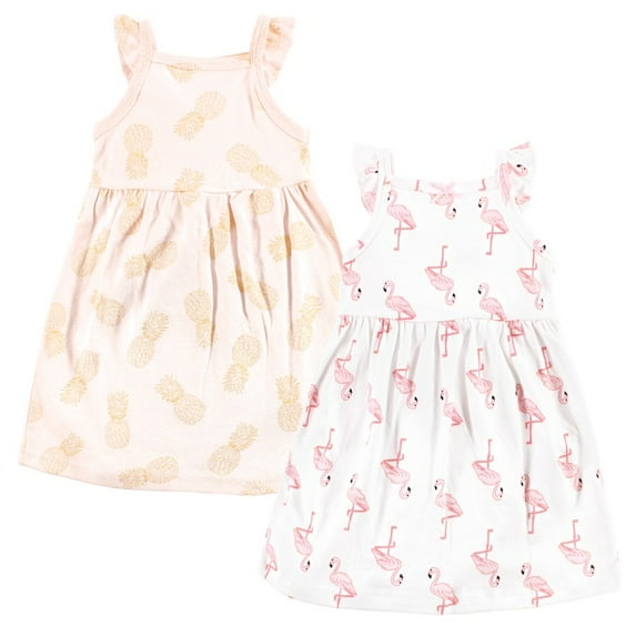 Hudson Baby Infant Girl Cotton Dresses, Flamingo Pineapple, 9-12 Months