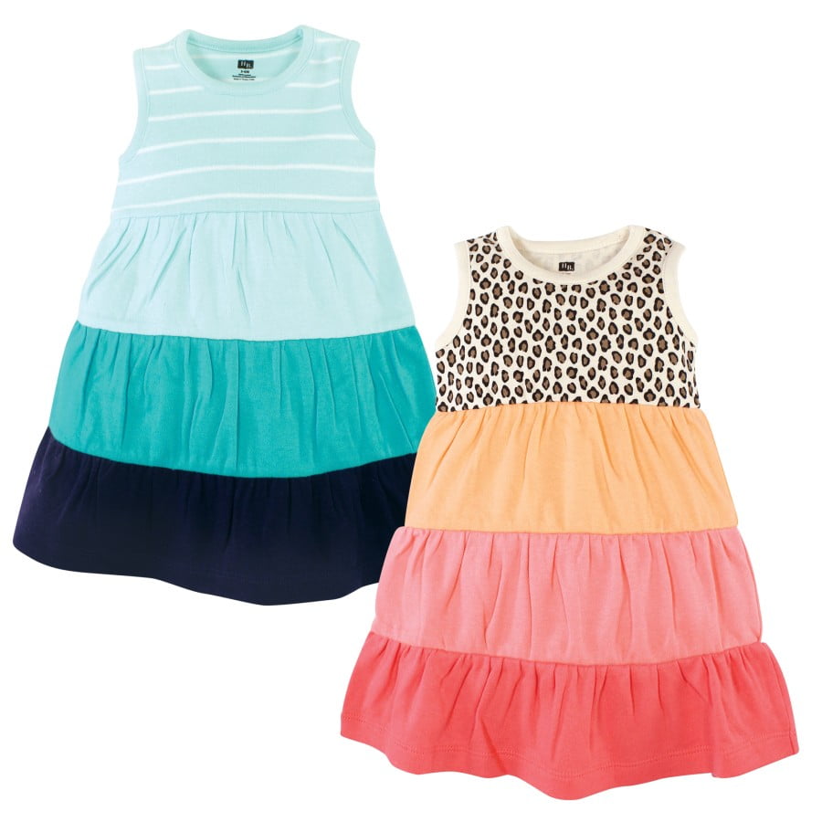 Hudson Baby Infant Girl Cotton Dresses, Leopard Coral Mint, 69 Months