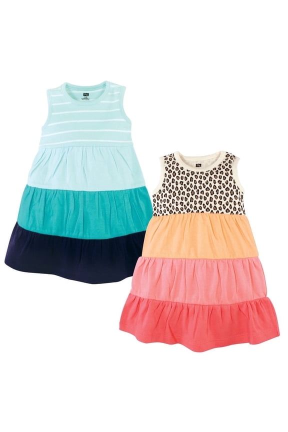 Infant Girl Cotton Dresses, Leopard Coral Mint, 6-9 Months